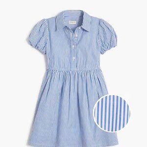 Girls J. Crew 2024 Striped Bubble Sleeve Shirt Dress, Blue/White‎ | Sz 7